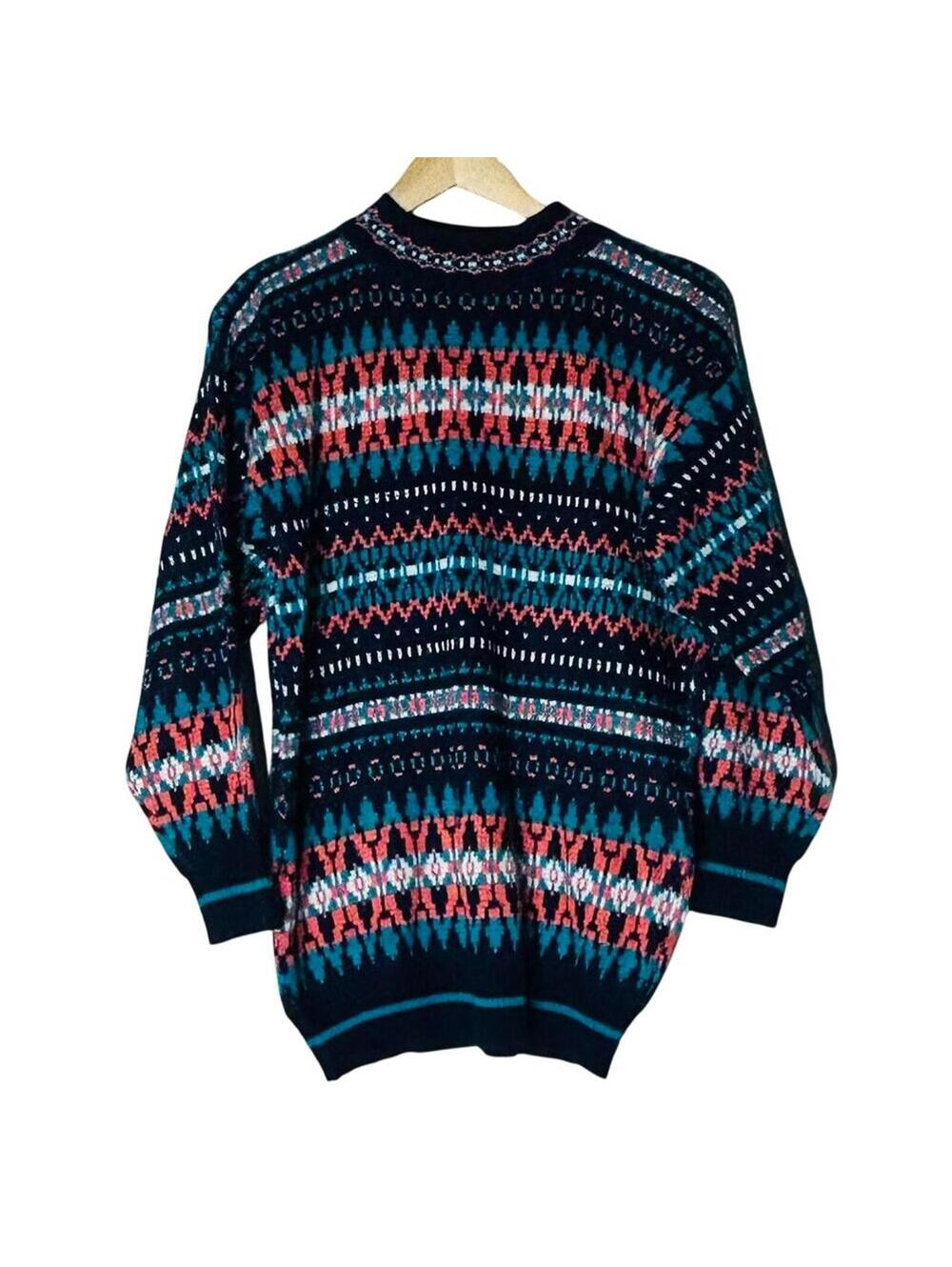 VTG EXTRA Multicolor Oversized Knit Sweater S M L 80s 90s Blue Orange Green